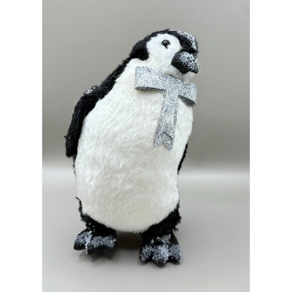 Glittery Penguin Christmas Figurine Silver Bow Tie - Picture 8 of 8